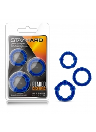 Набор из 3 синих эрекционных колец Stay Hard Beaded Cockrings - Blush Novelties - в Астрахани купить с доставкой
