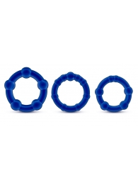 Набор из 3 синих эрекционных колец Stay Hard Beaded Cockrings - Blush Novelties - в Астрахани купить с доставкой