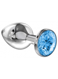 Большая серебристая анальная пробка Diamond Light blue Sparkle Large с голубым кристаллом - 8 см. - Lola Games - купить с доставкой в Астрахани