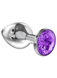 Большая серебристая анальная пробка Diamond Purple Sparkle Large с фиолетовым кристаллом - 8 см. - Lola Games - купить с доставкой в Астрахани