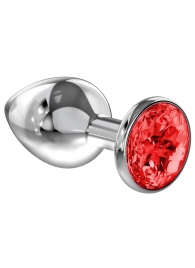 Большая серебристая анальная пробка Diamond Red Sparkle Large с красным кристаллом - 8 см. - Lola Games - купить с доставкой в Астрахани