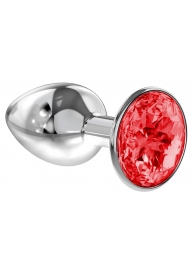 Малая серебристая анальная пробка Diamond Red Sparkle Small с красным кристаллом - 7 см. - Lola Games - купить с доставкой в Астрахани