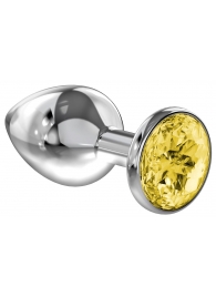 Большая серебристая анальная пробка Diamond Yellow Sparkle Large с жёлтым кристаллом - 8 см. - Lola Games - купить с доставкой в Астрахани