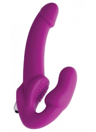 Ярко-розовый безремневой вибрострапон Evoke Vibrating Strapless Silicone Strap-on Dildo - XR Brands - купить с доставкой в Астрахани