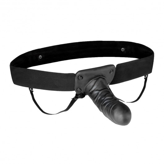 Чёрный полый страпон с вибрацией Unisex Vibrating Hollow Strap-On - 14 см. - Lux Fetish - купить с доставкой в Астрахани