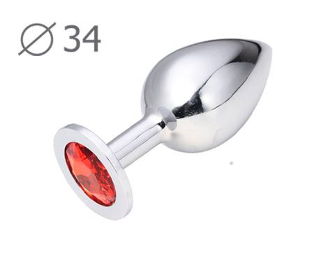 Коническая серебристая анальная втулка с красным кристаллом - 8,2 см. - Anal Jewelry Plug - купить с доставкой в Астрахани