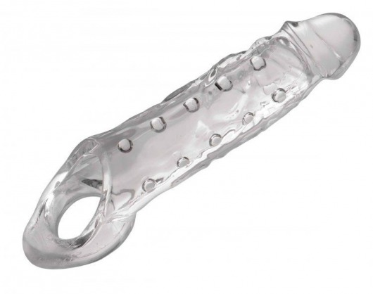 Прозразная закрытая насадка на пенис с поддержкой мошонки Clearly Ample Penis Enhancer - 22 см. - XR Brands - в Астрахани купить с доставкой