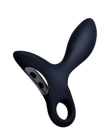 Черный силиконовый анальный вибромассажер Erokey с колечком-ограничителем - Erokay - в Астрахани купить с доставкой