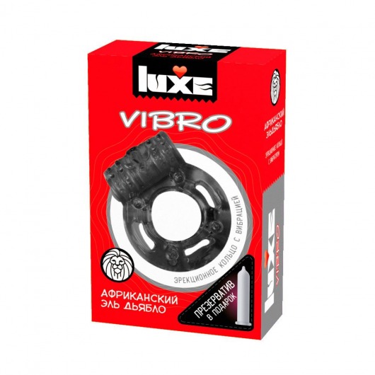 Чёрное эрекционное виброкольцо Luxe VIBRO  Африканский Эль Дьябло  + презерватив - Luxe - в Астрахани купить с доставкой