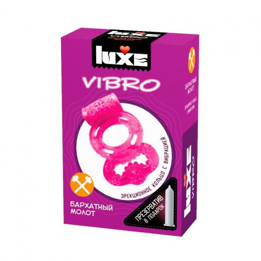 Розовое эрекционное виброкольцо Luxe VIBRO  Бархатный молот  + презерватив - Luxe - в Астрахани купить с доставкой