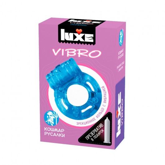 Голубое эрекционное виброкольцо Luxe VIBRO  Кошмар русалки  + презерватив - Luxe - в Астрахани купить с доставкой