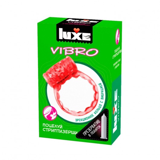 Розовое эрекционное виброкольцо Luxe VIBRO  Поцелуй стриптизёрши  + презерватив - Luxe - в Астрахани купить с доставкой
