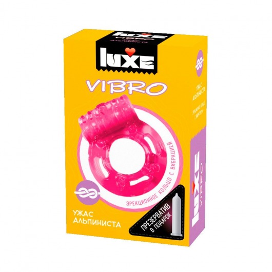 Розовое эрекционное виброкольцо Luxe VIBRO  Ужас Альпиниста  + презерватив - Luxe - в Астрахани купить с доставкой