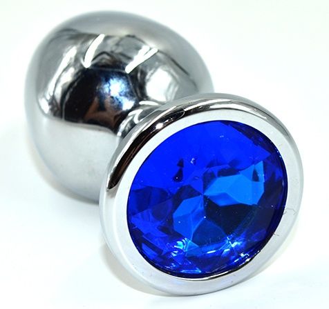 Серебристая анальная пробка из нержавеющей стали с синим кристаллом - 8,5 см. - Kanikule - купить с доставкой в Астрахани