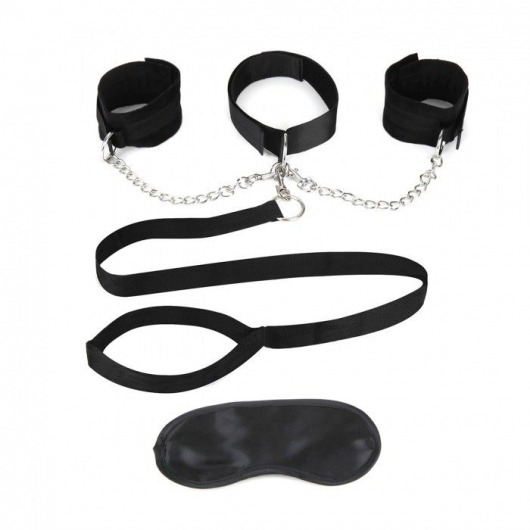 Чёрный ошейник с наручниками и поводком Collar Cuffs   Leash Set - Lux Fetish - купить с доставкой в Астрахани