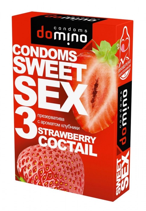 Презервативы для орального секса DOMINO Sweet Sex с ароматом клубничного коктейля  - 3 шт. - Domino - купить с доставкой в Астрахани