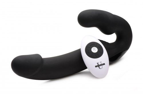 Черный безремневой страпон Urge Silicone Strap On с пультом ДУ - 24 см. - XR Brands - купить с доставкой в Астрахани