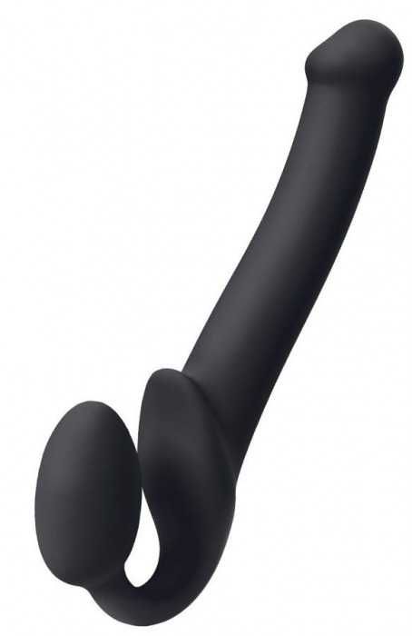Черный безремневой страпон Silicone Bendable Strap-On M - Strap-on-me - купить с доставкой в Астрахани