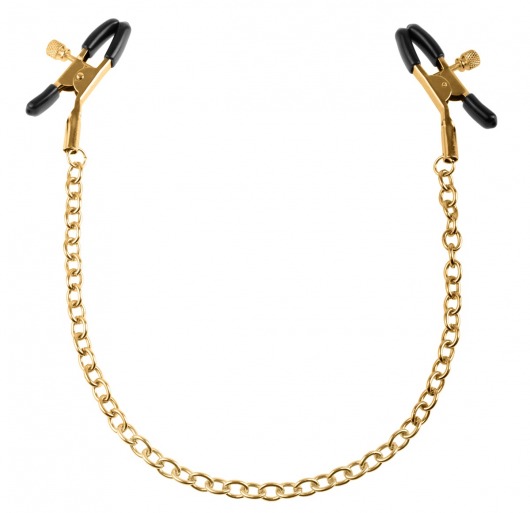 Чёрные с золотом зажимы на соски Gold Chain Nipple Clamps - Pipedream - купить с доставкой в Астрахани
