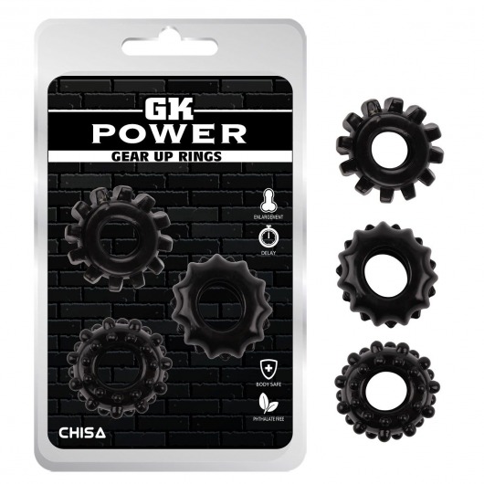 Набор из 3 черных эрекционных колец Gear Up Rings - Chisa - в Астрахани купить с доставкой