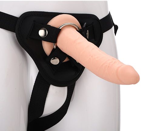 Телесный страпон на черных трусиках STRAP ON REAL DILDO - 20 см. - Dream Toys - купить с доставкой в Астрахани
