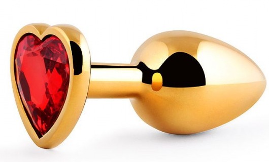 Золотистая анальная пробка с красным стразом-сердечком - 8 см. - Anal Jewelry Plug - купить с доставкой в Астрахани