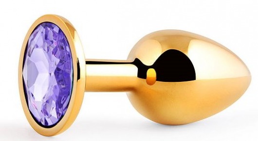 Золотистая анальная пробка с фиолетовым стразом - 7,2 см. - Anal Jewelry Plug - купить с доставкой в Астрахани