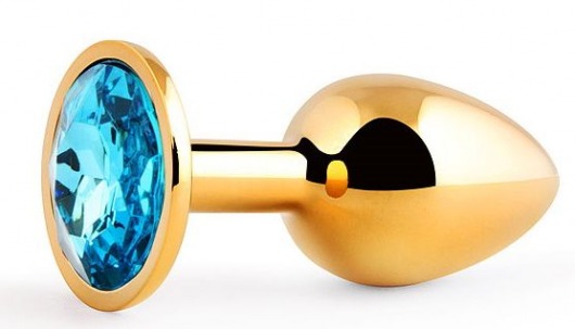 Золотистая анальная пробка с голубым стразом - 7,2 см. - Anal Jewelry Plug - купить с доставкой в Астрахани