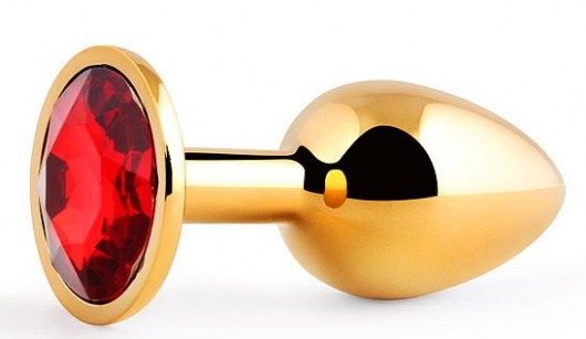 Золотистая анальная пробка с красным стразом - 7,2 см. - Anal Jewelry Plug - купить с доставкой в Астрахани
