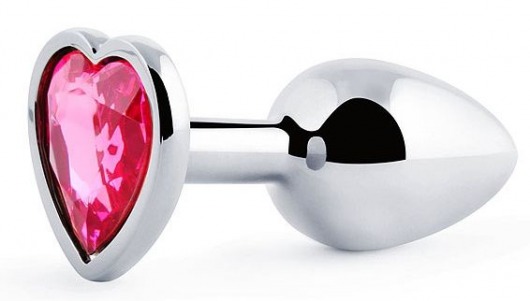 Серебристая анальная пробка с розовым кристаллом-сердечком - 7 см. - Anal Jewelry Plug - купить с доставкой в Астрахани