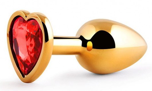Золотистая анальная пробка с красным стразом-сердечком - 7 см. - Anal Jewelry Plug - купить с доставкой в Астрахани