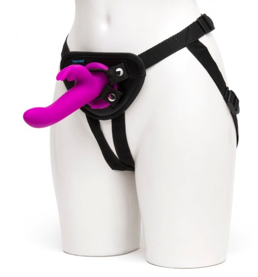 Лиловый страпон Rechargeable Vibrating Strap-On Harness Set - 17,6 см. - Happy Rabbit - купить с доставкой в Астрахани