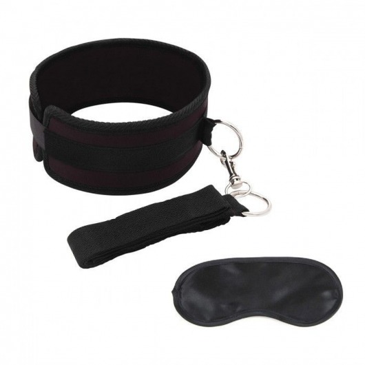 Черный ошейник с длинным поводком Collar and Leash Set - Lux Fetish - купить с доставкой в Астрахани