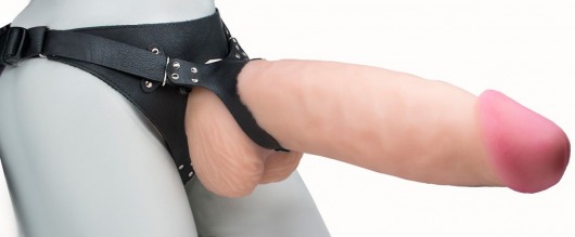 Телесный реалистичный фаллоимитатор на черных трусиках Real Big Strap-On - 34,5 см. - LOVETOY (А-Полимер) - купить с доставкой в Астрахани