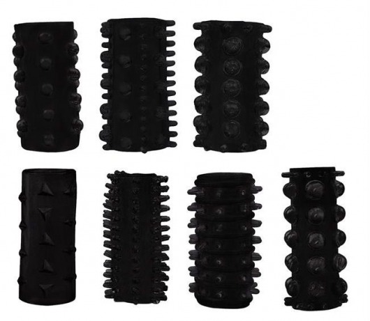 Набор из 7 черных насадок PENIS SLEEVES SET - Dream Toys - в Астрахани купить с доставкой