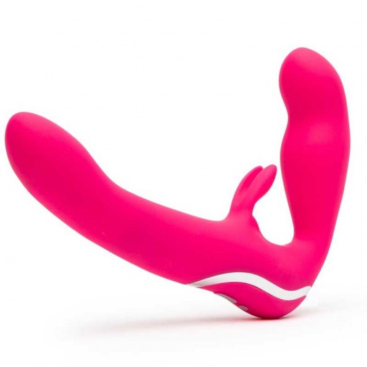 Ярко-розовый безремневой страпон Rechargeable Vibrating Strapless Strap-On - Happy Rabbit - купить с доставкой в Астрахани
