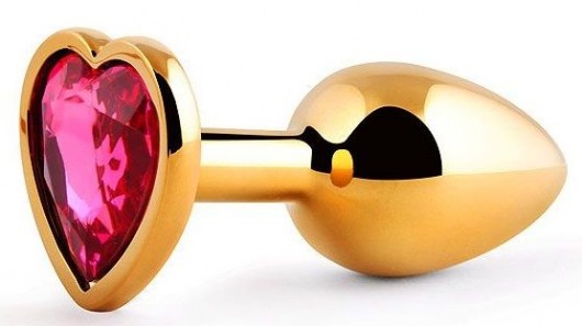Золотистая анальная пробка с малиновым кристаллом-сердечком - 7 см. - Anal Jewelry Plug - купить с доставкой в Астрахани