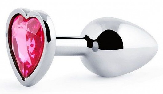 Серебристая анальная пробка с малиновым кристаллом-сердечком - 7 см. - Anal Jewelry Plug - купить с доставкой в Астрахани