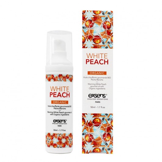 Разогревающее массажное масло Gourmet White Peach Organic с органическими ингредиентами - 50 мл. - Exsens - купить с доставкой в Астрахани