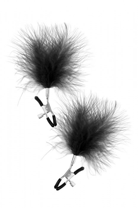 Зажимы на соски с черными пуховыми кисточками Sweet Caress Feather Nipple Clumps - Sweet Caress - купить с доставкой в Астрахани