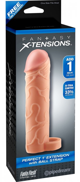 Телесная насадка с кольцом Perfect 1 Extension with Ball Strap - 17 см. - Pipedream - в Астрахани купить с доставкой