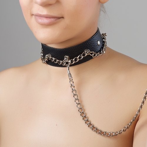 Чёрный ошейник из натуральной кожи - Sitabella - купить с доставкой в Астрахани