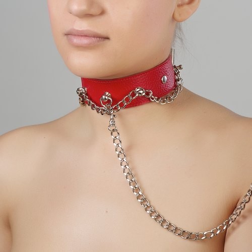 Красный ошейник из натуральной кожи - Sitabella - купить с доставкой в Астрахани