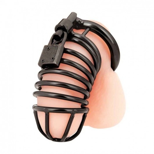 Черная металлическая клетка с замком Deluxe Chastity Cage - BlueLine - купить с доставкой в Астрахани