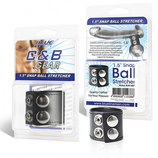 Хомут-утяжка для мошонки из искусственной кожи на клепках SNAP BALL STRETCHER - BlueLine - купить с доставкой в Астрахани