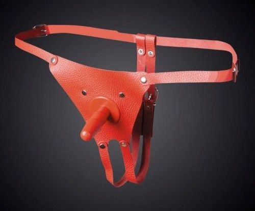 Красные кожаные универсальные трусики со штырьком для насадок - Sitabella - купить с доставкой в Астрахани