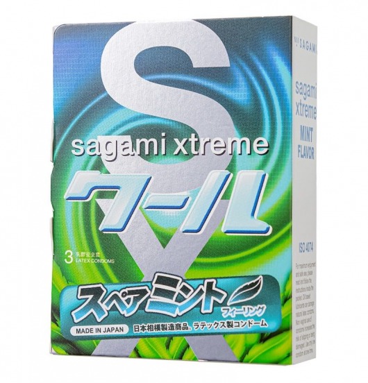 Презервативы Sagami Xtreme Mint с ароматом мяты - 3 шт. - Sagami - купить с доставкой в Астрахани
