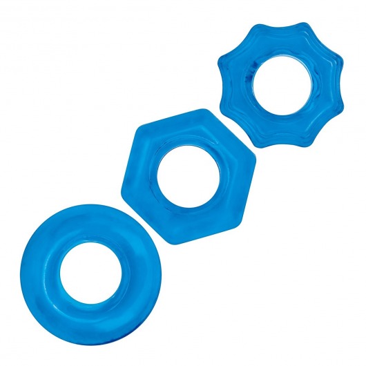 Комплект из трех голубых колец для эрекции 3-Pack Nuts   Bolts Stretch Cock Ring Set - BlueLine - в Астрахани купить с доставкой