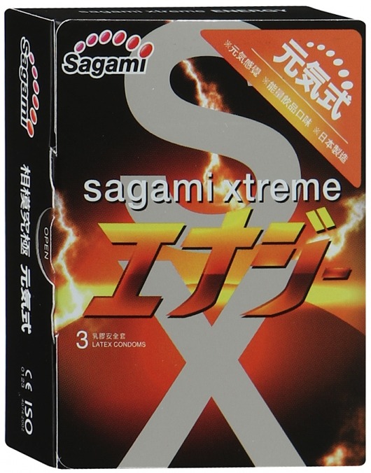 Презервативы Sagami Xtreme ENERGY с ароматом энергетика - 3 шт. - Sagami - купить с доставкой в Астрахани