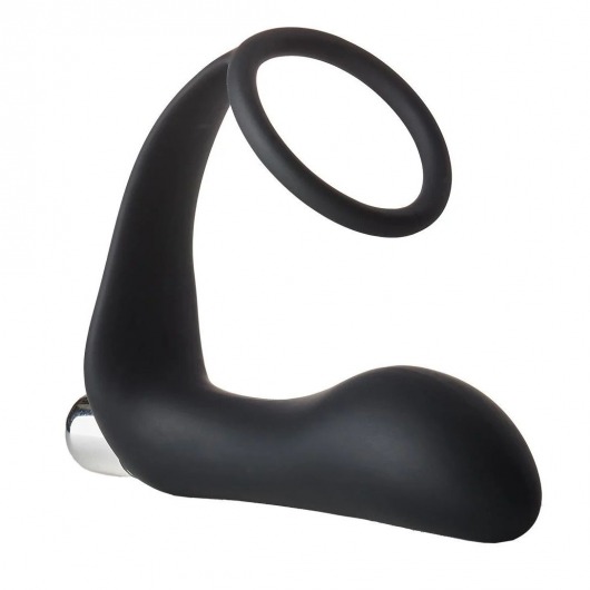 Черное эрекционное кольцо с вибропробкой Vibrating Anal Plug With Cockring - Dream Toys - в Астрахани купить с доставкой